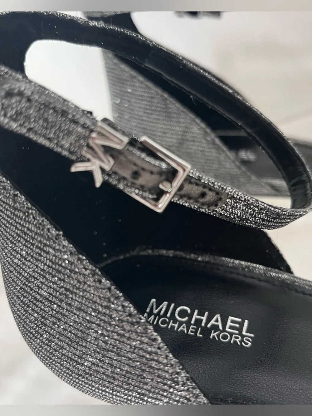 Michael Kors Margo platform silver shimmer sandal heel 10